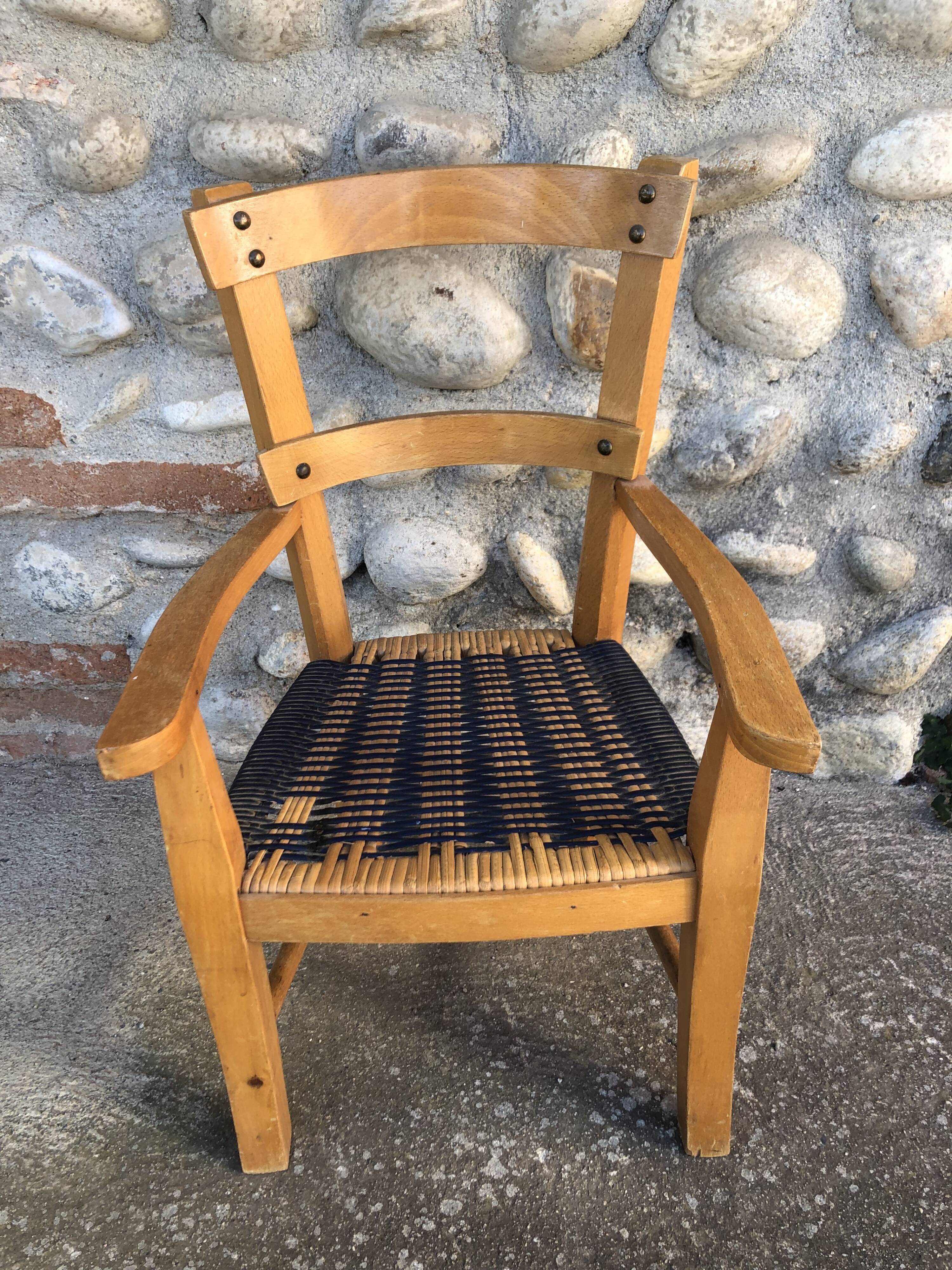 Blue straw children's armchair