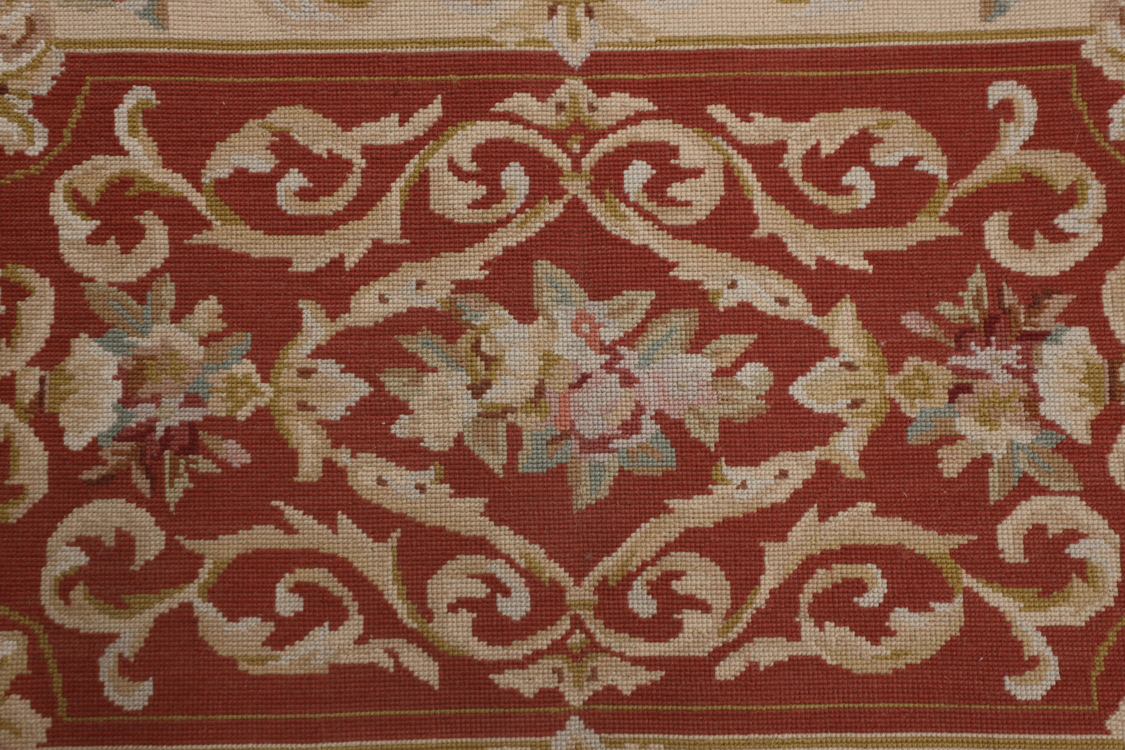 Small Handwoven Red Beige Needlepoint Rug- 61x91cm