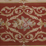 Small Handwoven Red Beige Needlepoint Rug- 61x91cm