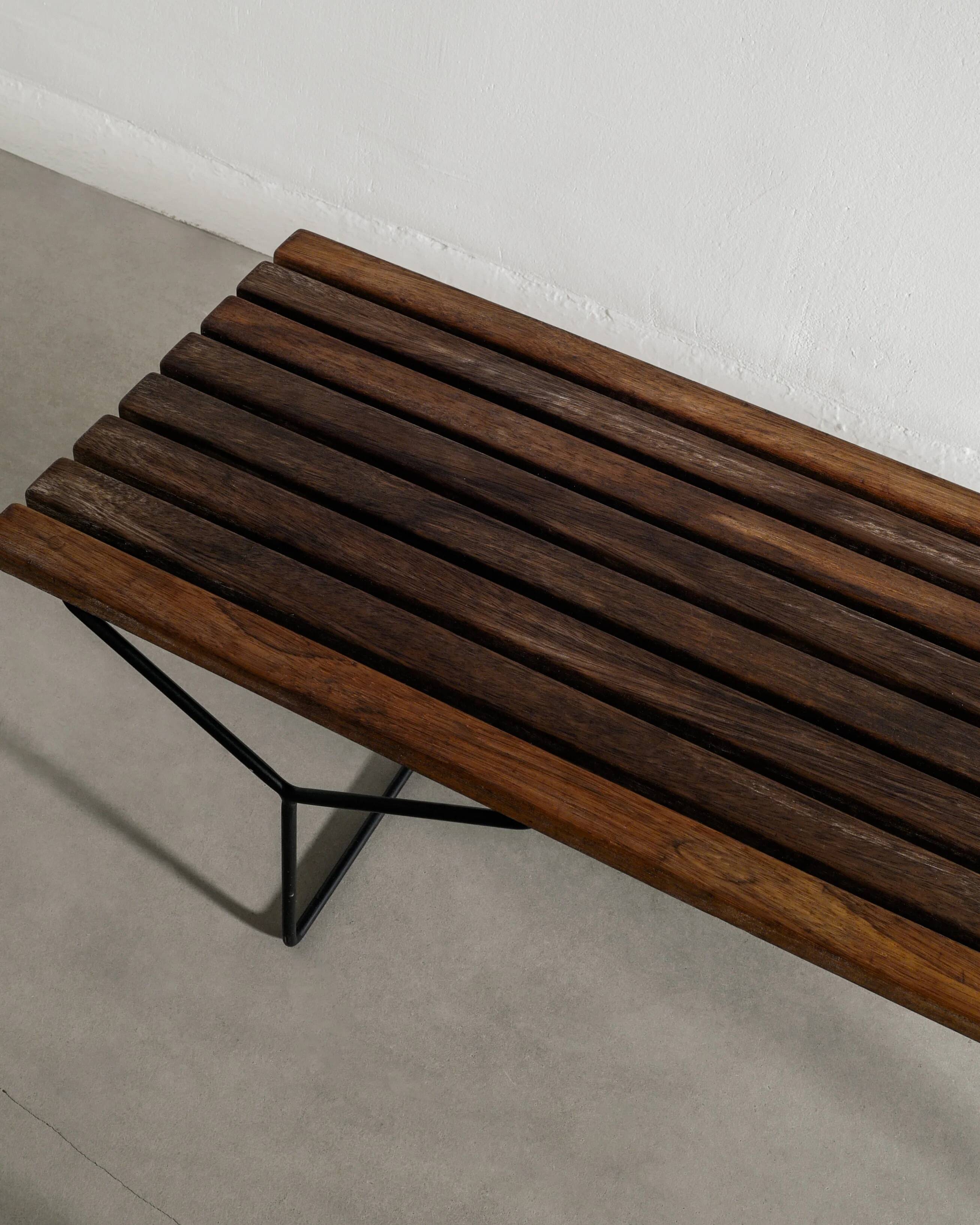 Vintage Mid Century Slatted Wooden Bench Table by Harry Bertoia, 1950s