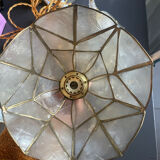 Pair of portable lamps in mother-of-pearl and brass