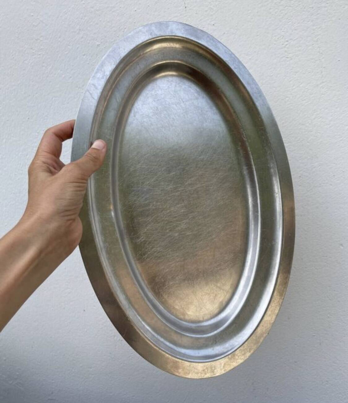 Oval silver-plated stainless steel dish by Rémy Letang