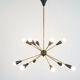 Lampadario Sputnik con 10 punti luce – Ottone e coni nero opaco, Italia, an
