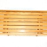 Minimalist pine bench, suede, 1970