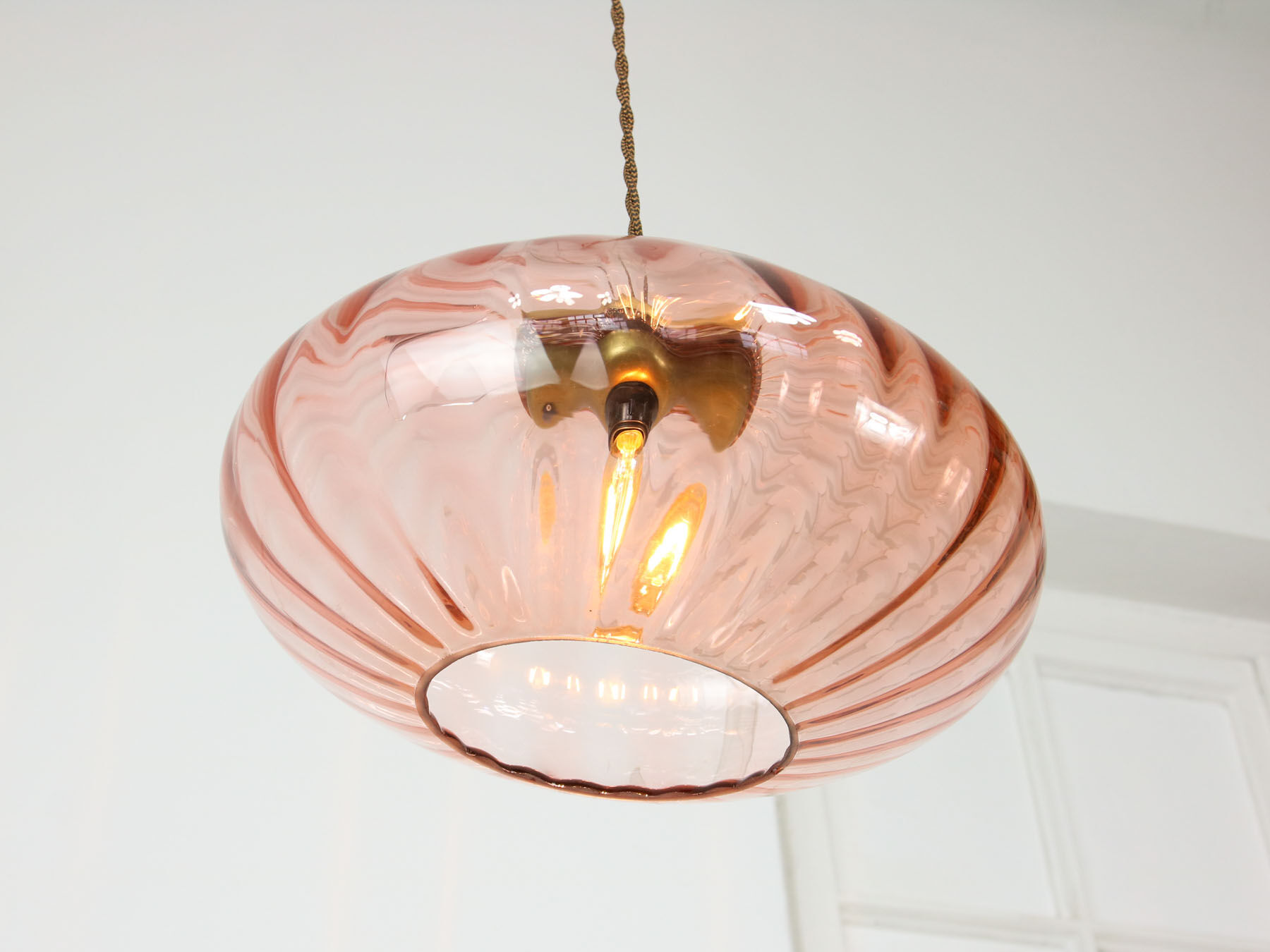 Mid Century Brass and Glass Crooked Pendant Lamp