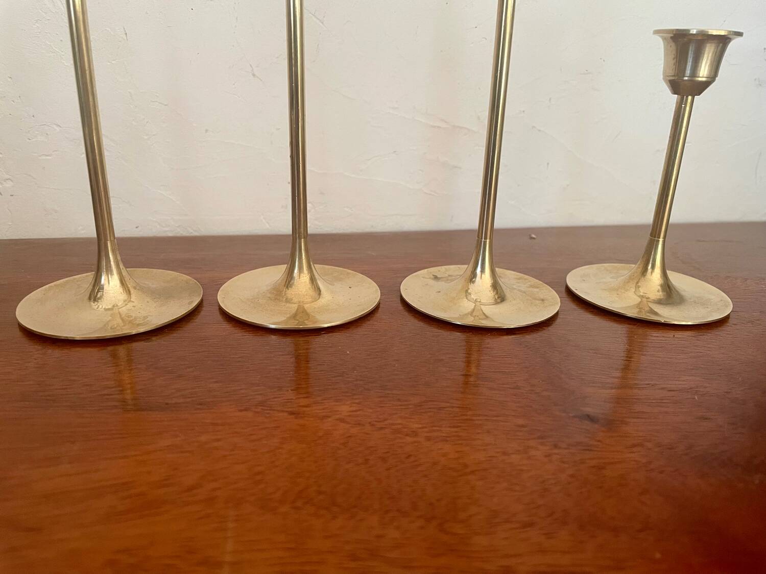 Set of 4 Scandinavian brass candlesticks