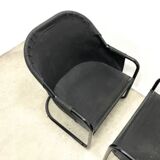 Retro FIAM armchairs Italy 1980s – black metal frame & green upholstery (set of 2)