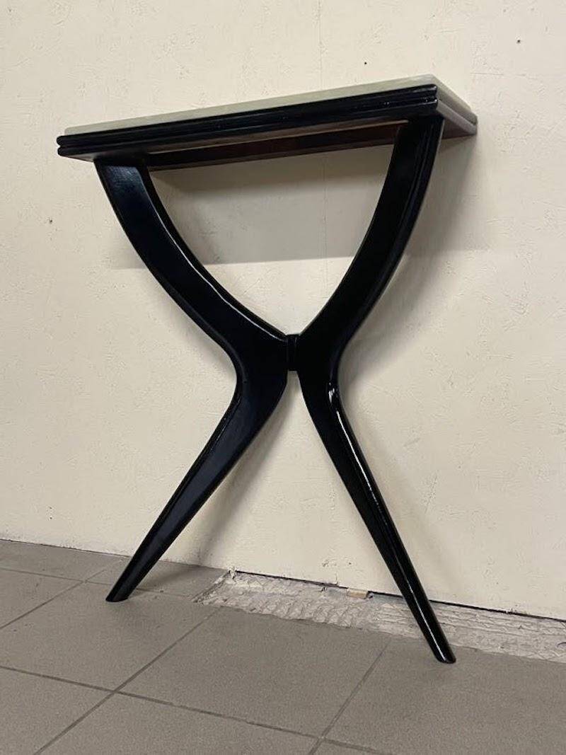 Console from the 1950s in ebonised wood and green marble.