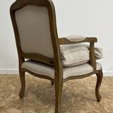 Fauteuil bergère en bois et lin naturel