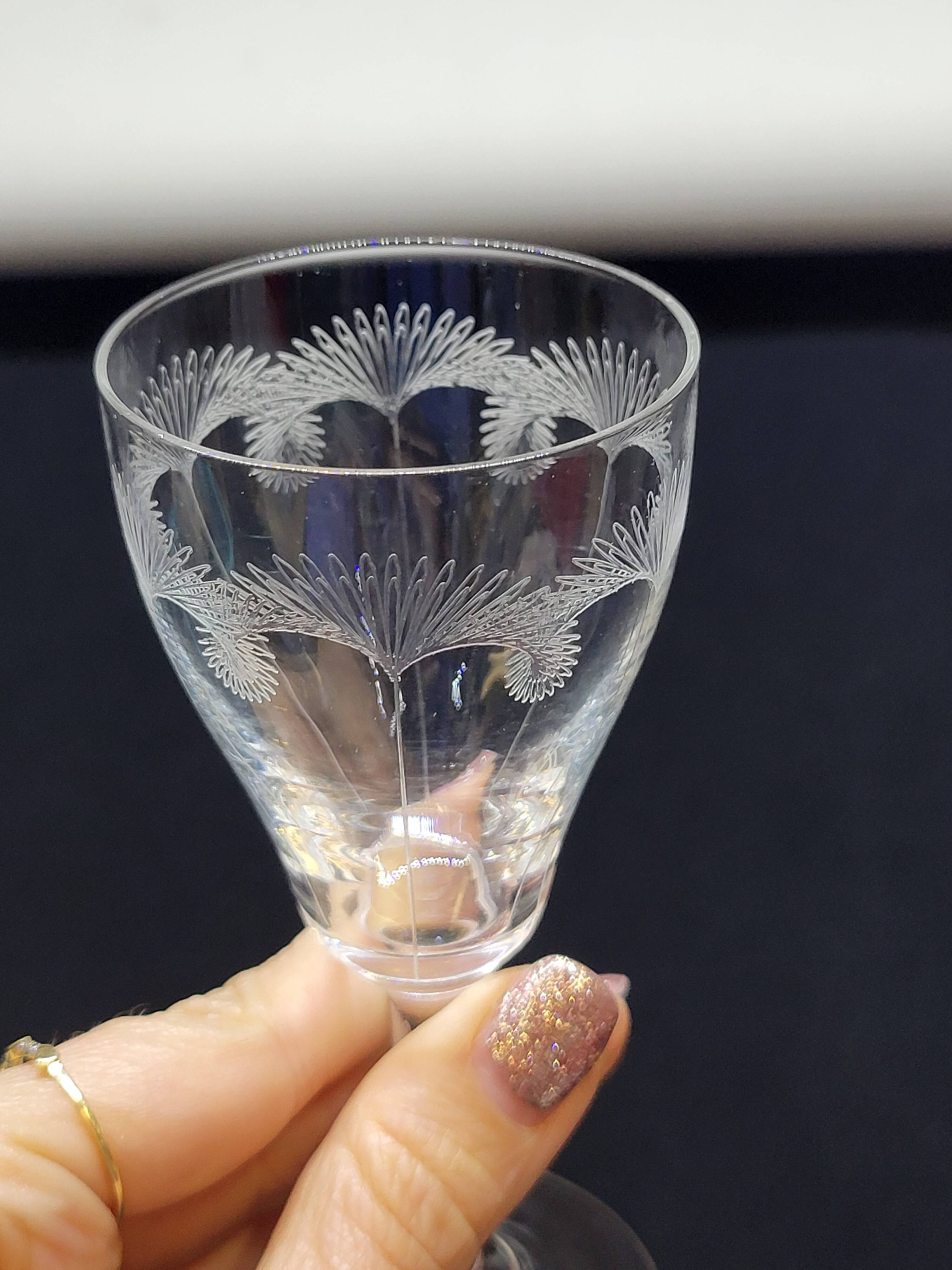 5 Old Port or Aperitif Glasses in Engraved Crystal with St Louis Palm Tree Decor?