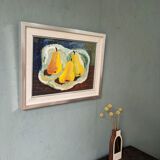 Mid-Century Modern Swedish "Luminous Pears" by Eric Cederberg, Framed Still Life Oil Painting