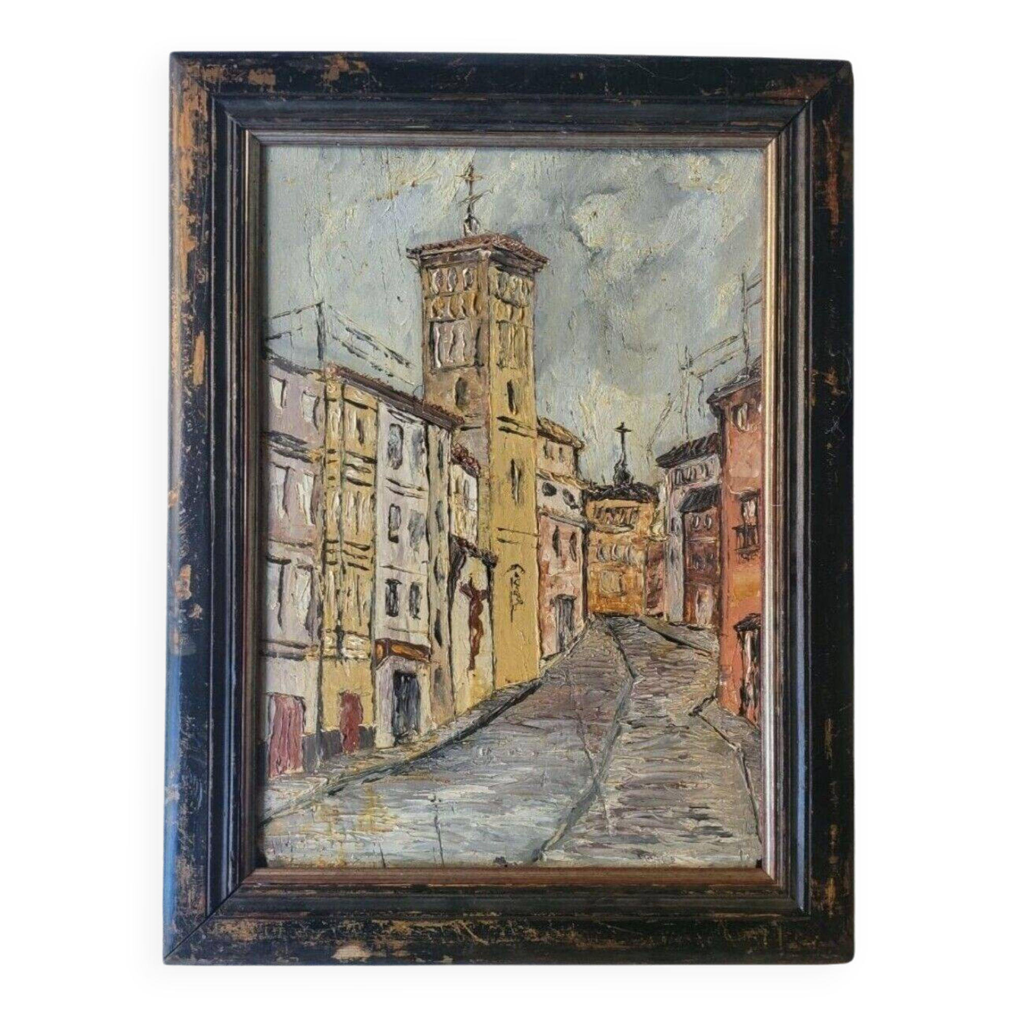 20th Century Framed Original Signed Oil Painting of a City Scene
