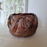 Vintage Japanese Ikebana basket made of smoked bamboo in natural