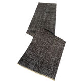 Distressed turkish narrow runner 290 x 60 cm wool vintage rug, overdyed black