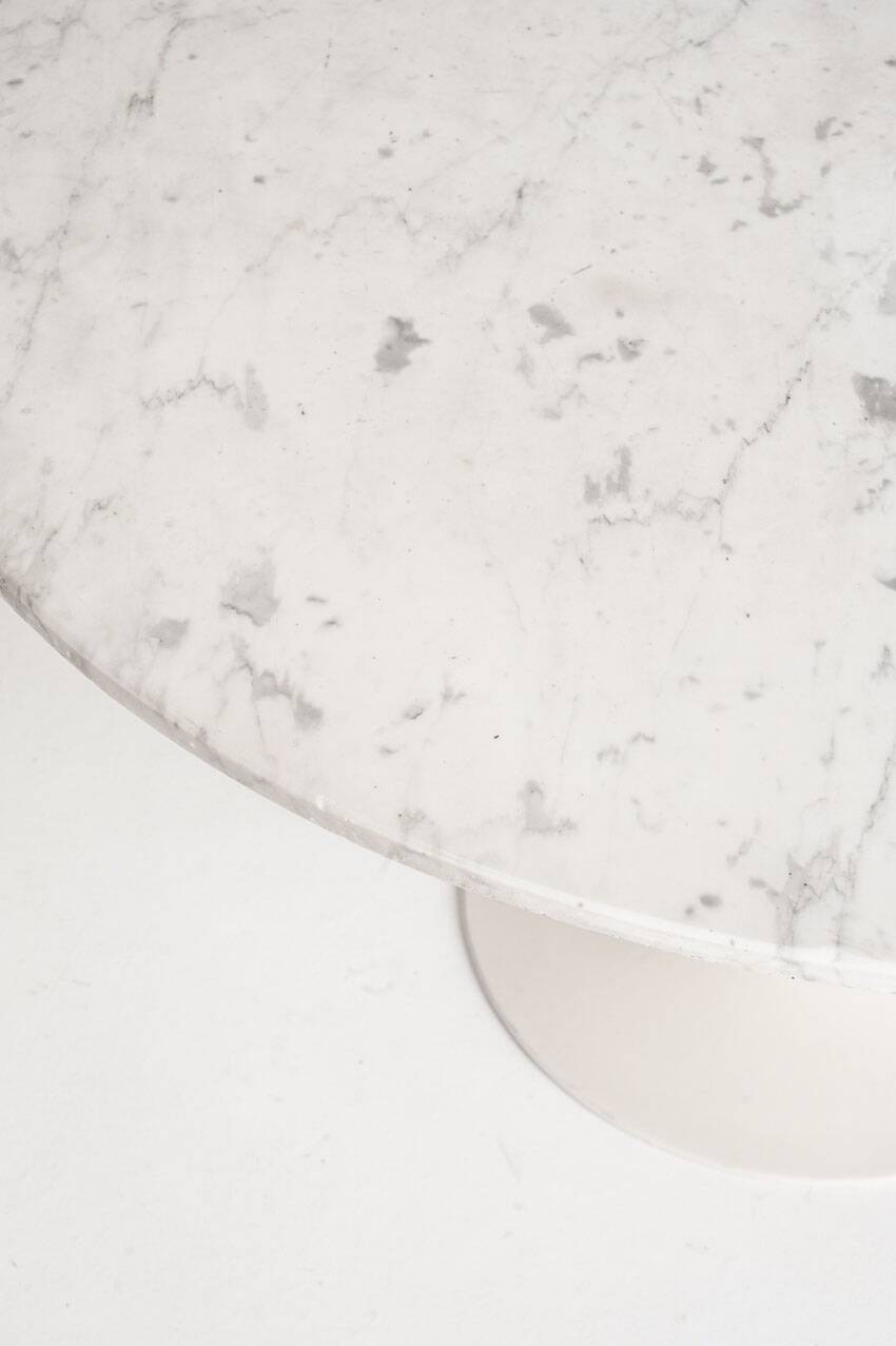 Vintage table with tulip base in white marble and Grosfillex base. France, 1960s