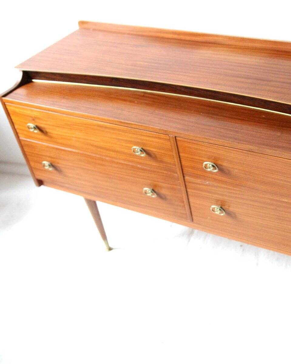 Vintage teak enfilade in brown, 1960s — brass mesh top and Dansette legs.