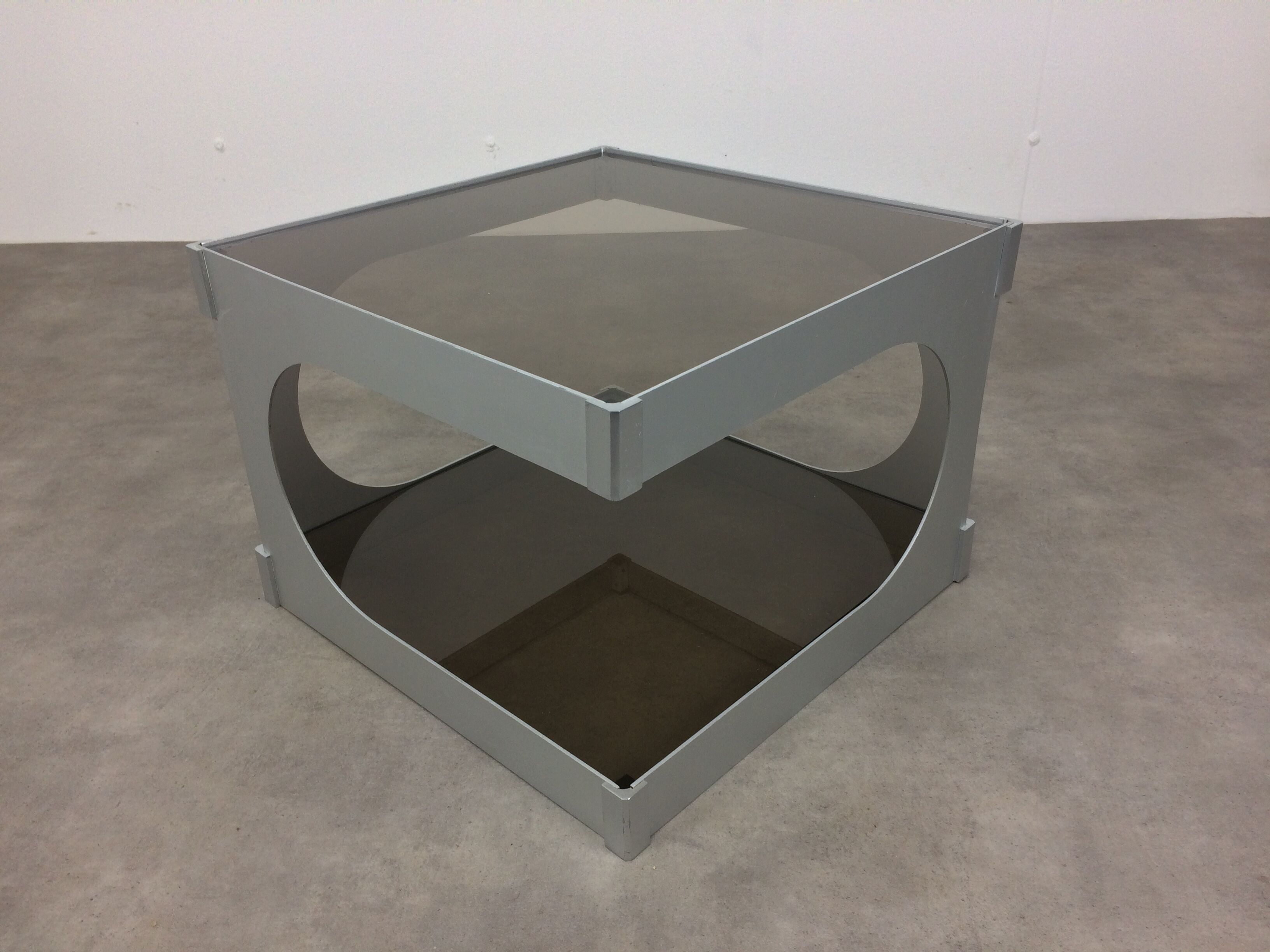 Side table space age aluminum smoked glass, end of sofa 1970