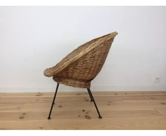 Rattan and wicker basket armchair, 50s-60s