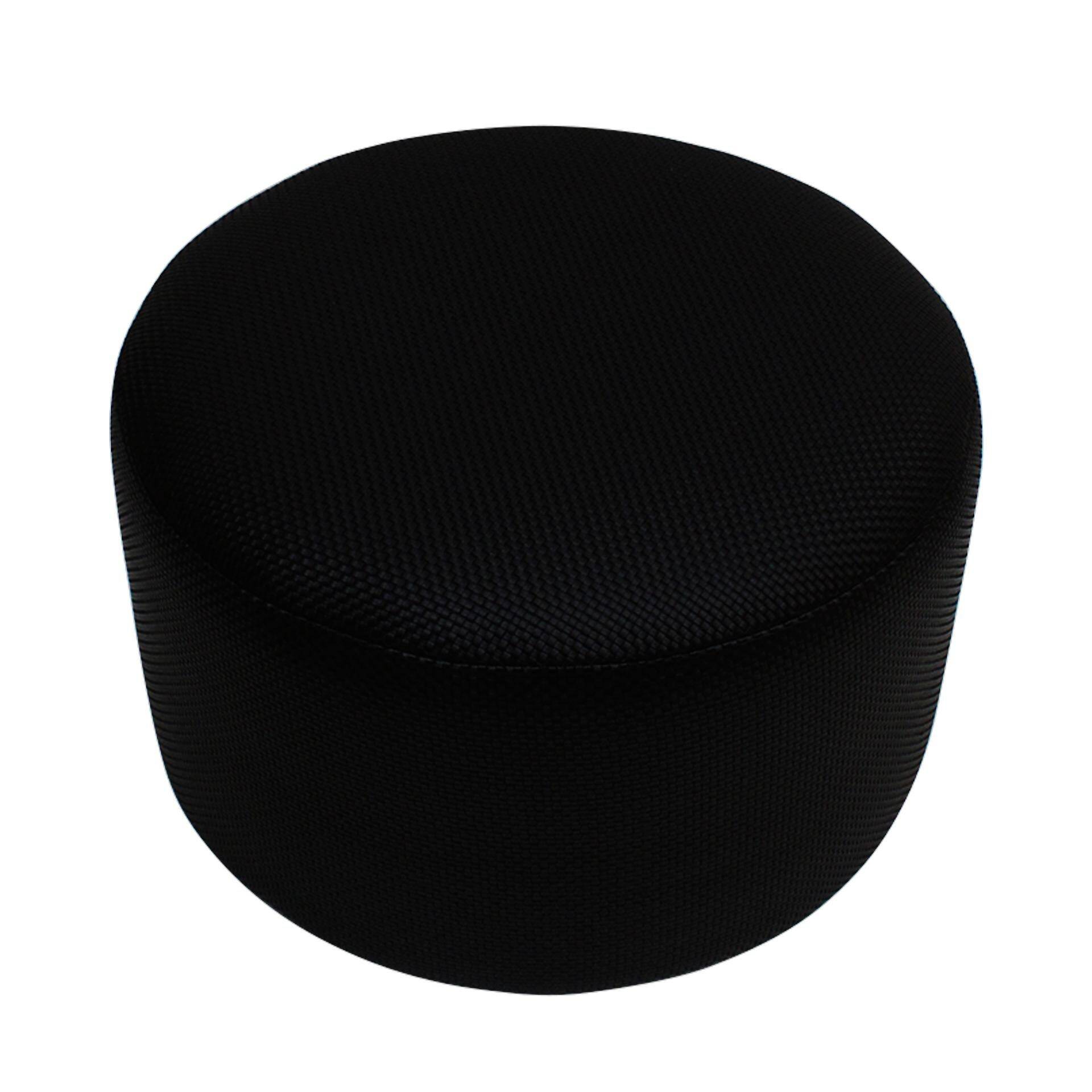 Contemporary LA Design Wood Upholstered In Black Braided Lambskin Circular Pouf