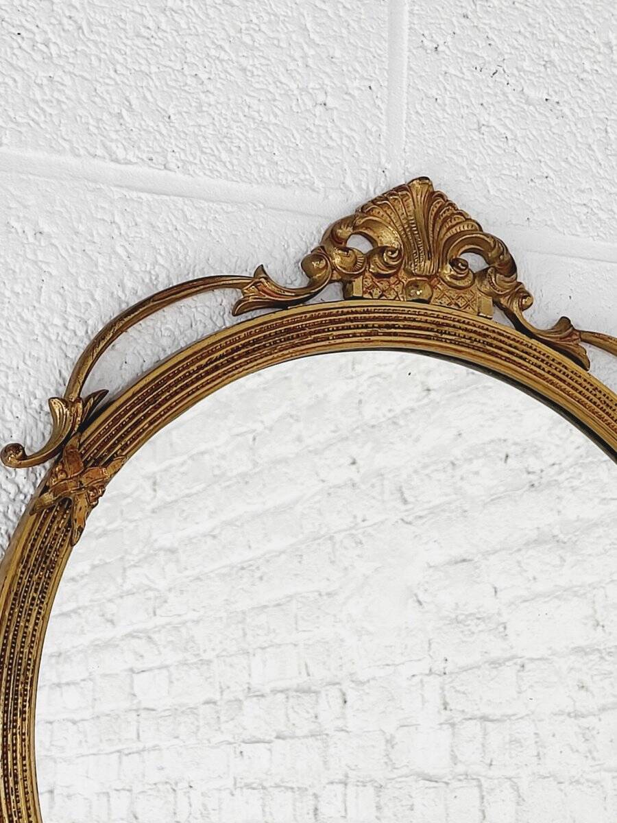 Miroir Médaillon Rond en Laiton, 1950s