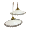 Pair of white opaline suspensions with serrated edges