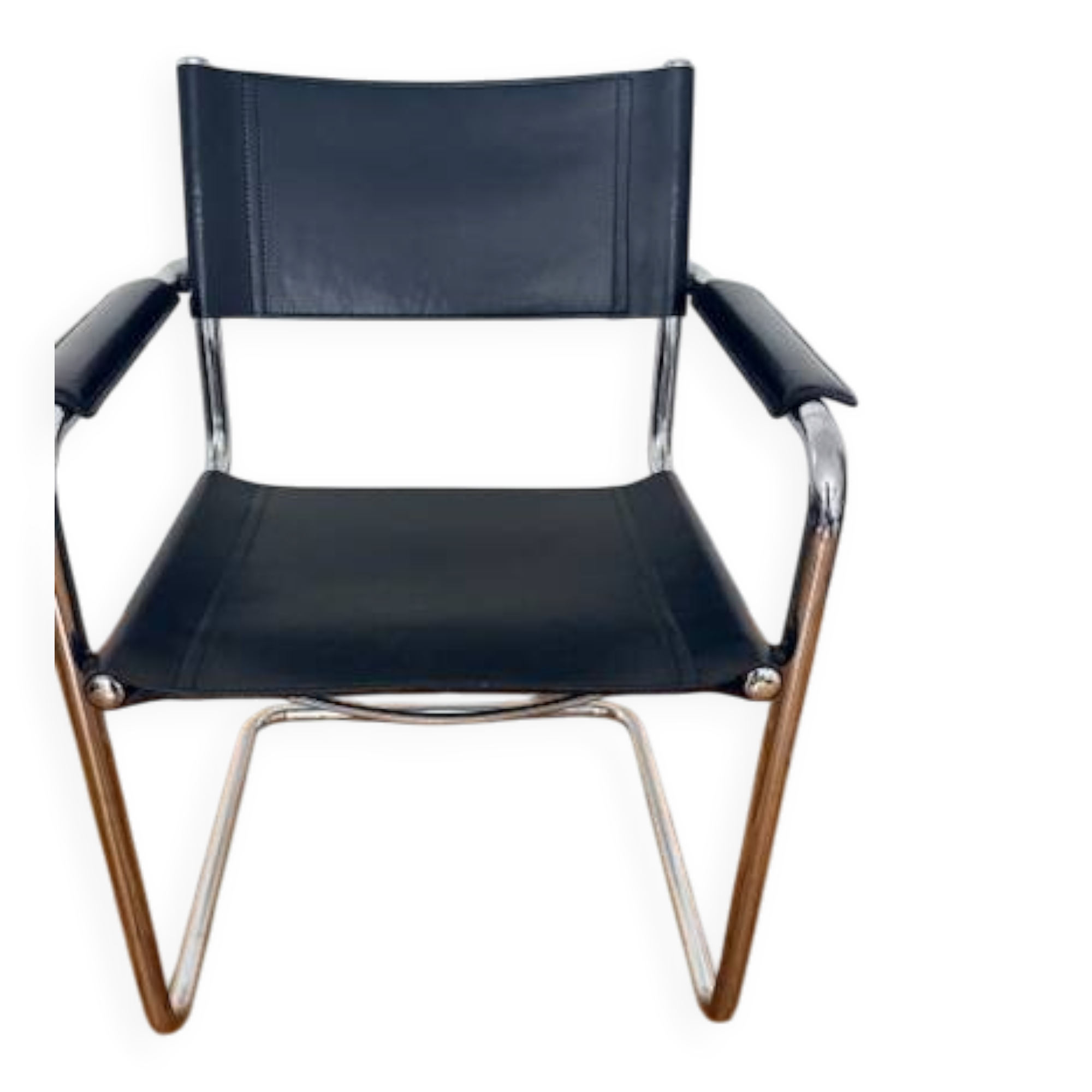 Vintage MG5 armchair in black leather and chrome metal by Matteo Grassi