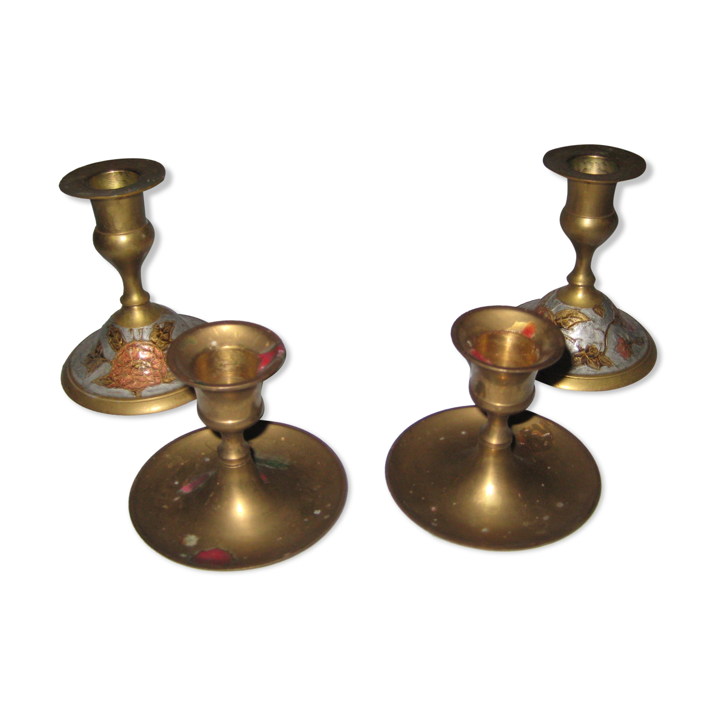 Batch of 2 pairs brass candlesticks