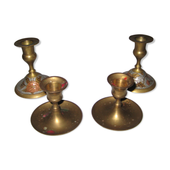 Batch of 2 pairs brass candlesticks