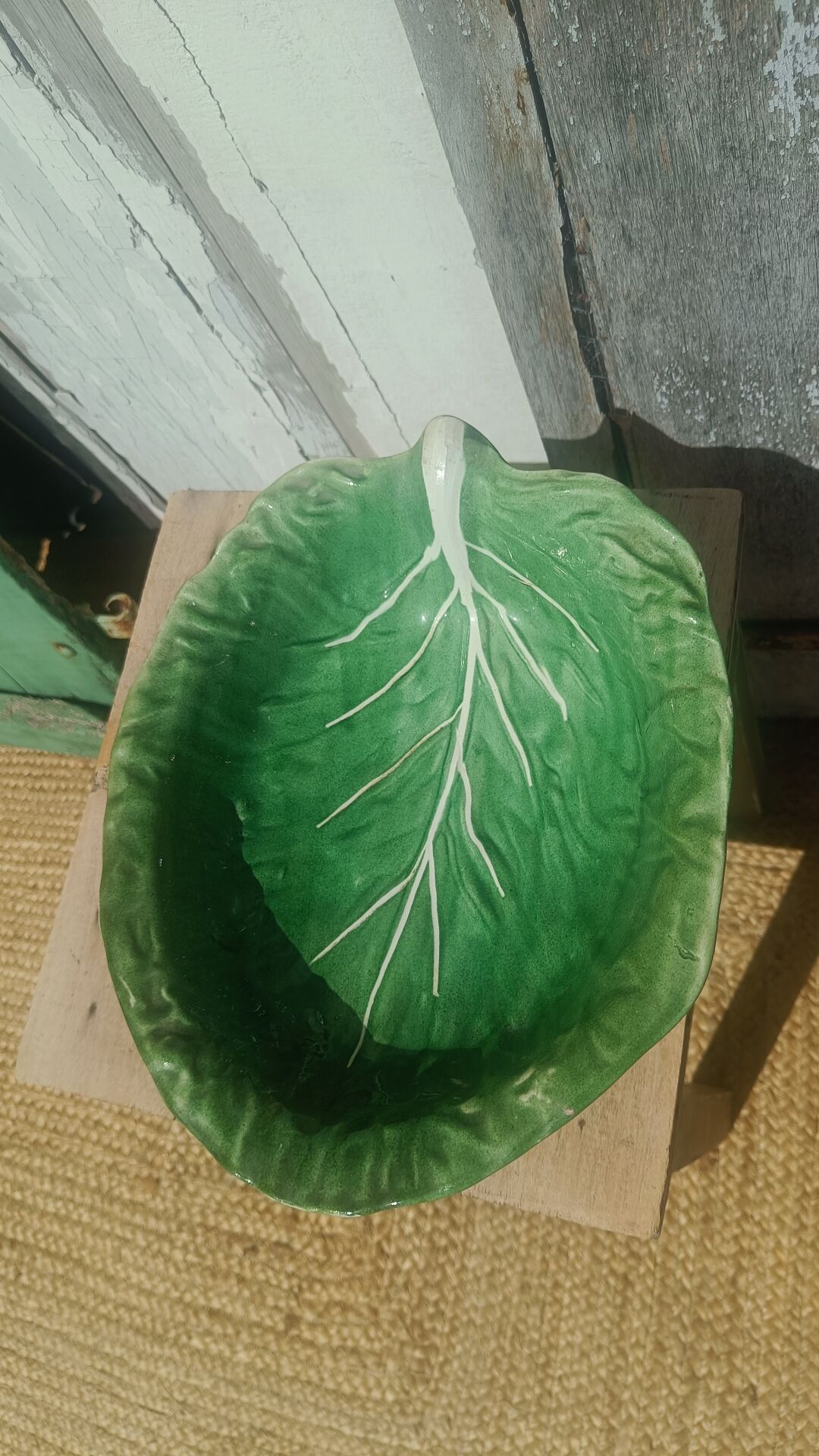Vintage cabbage decorated earthenware salad bowl