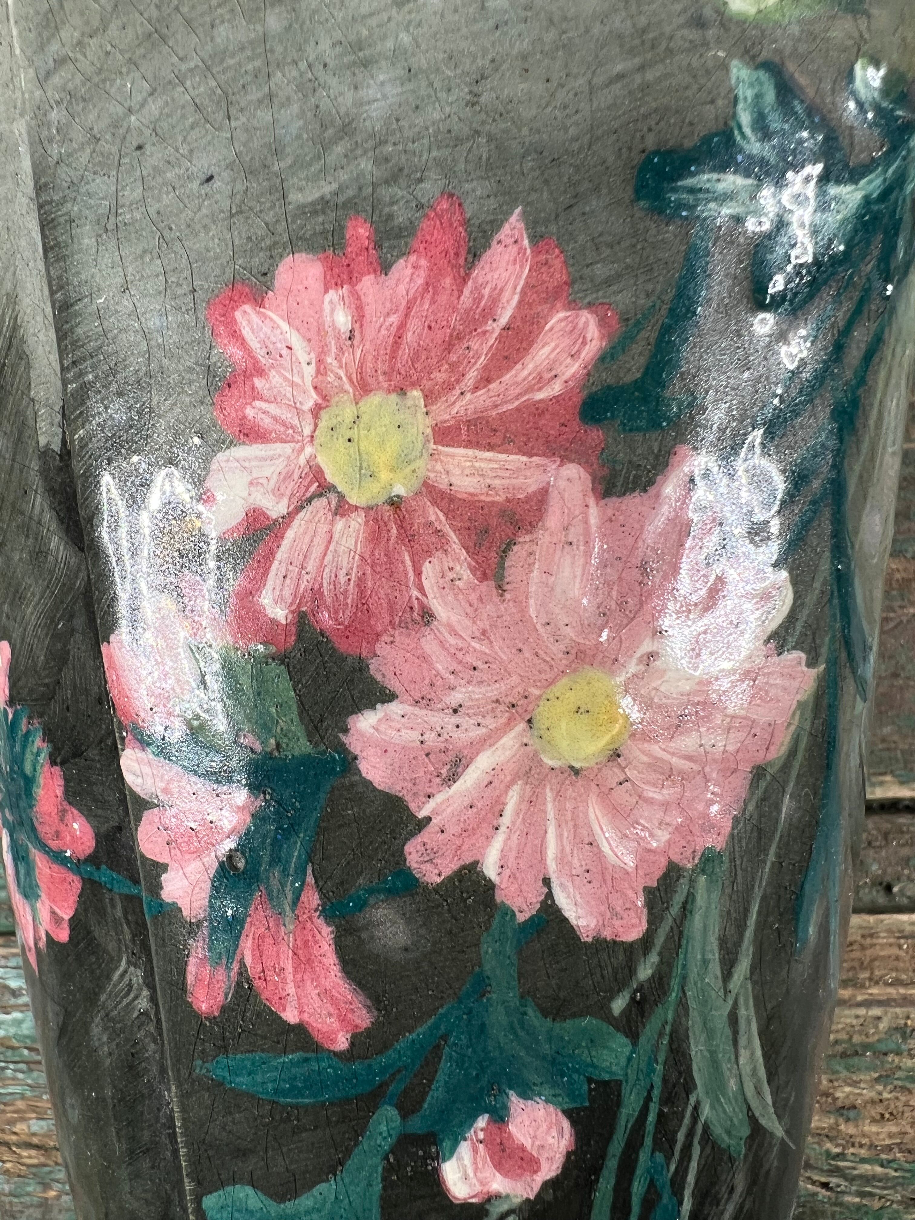 Bouquetière wall vase ceramic cone painted with flowers