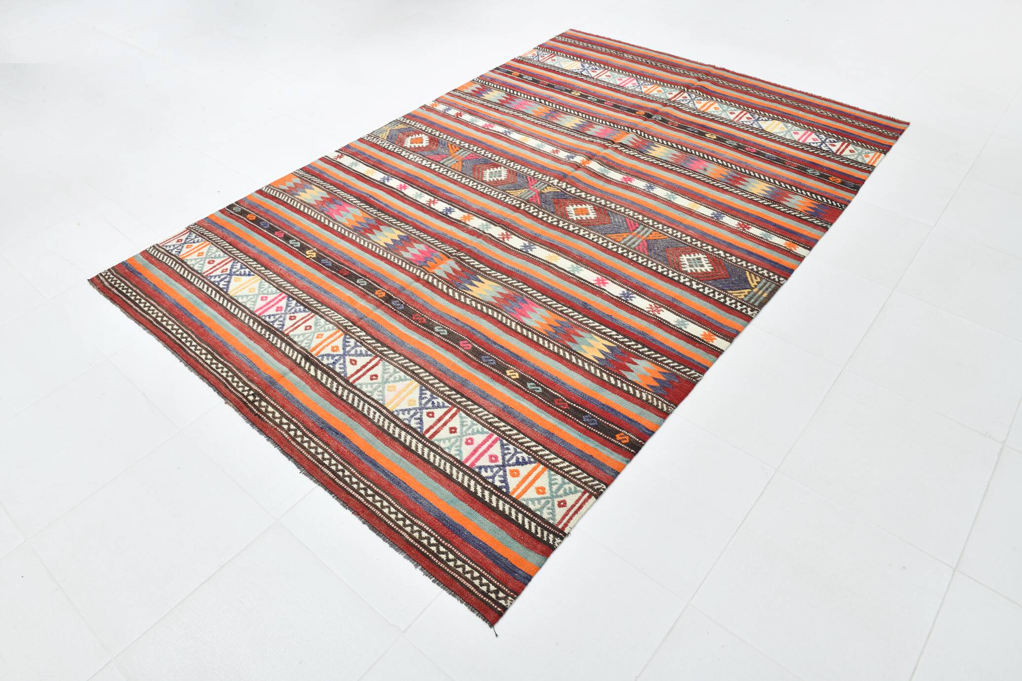 6x8 Area Kilim Rug,Turkish Wool Rug,Antique Rug,169x257 Cm