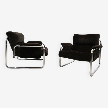 Lot de 2 fauteuils lounge cantilever chromés Herlag par Johan Bertil Häggström