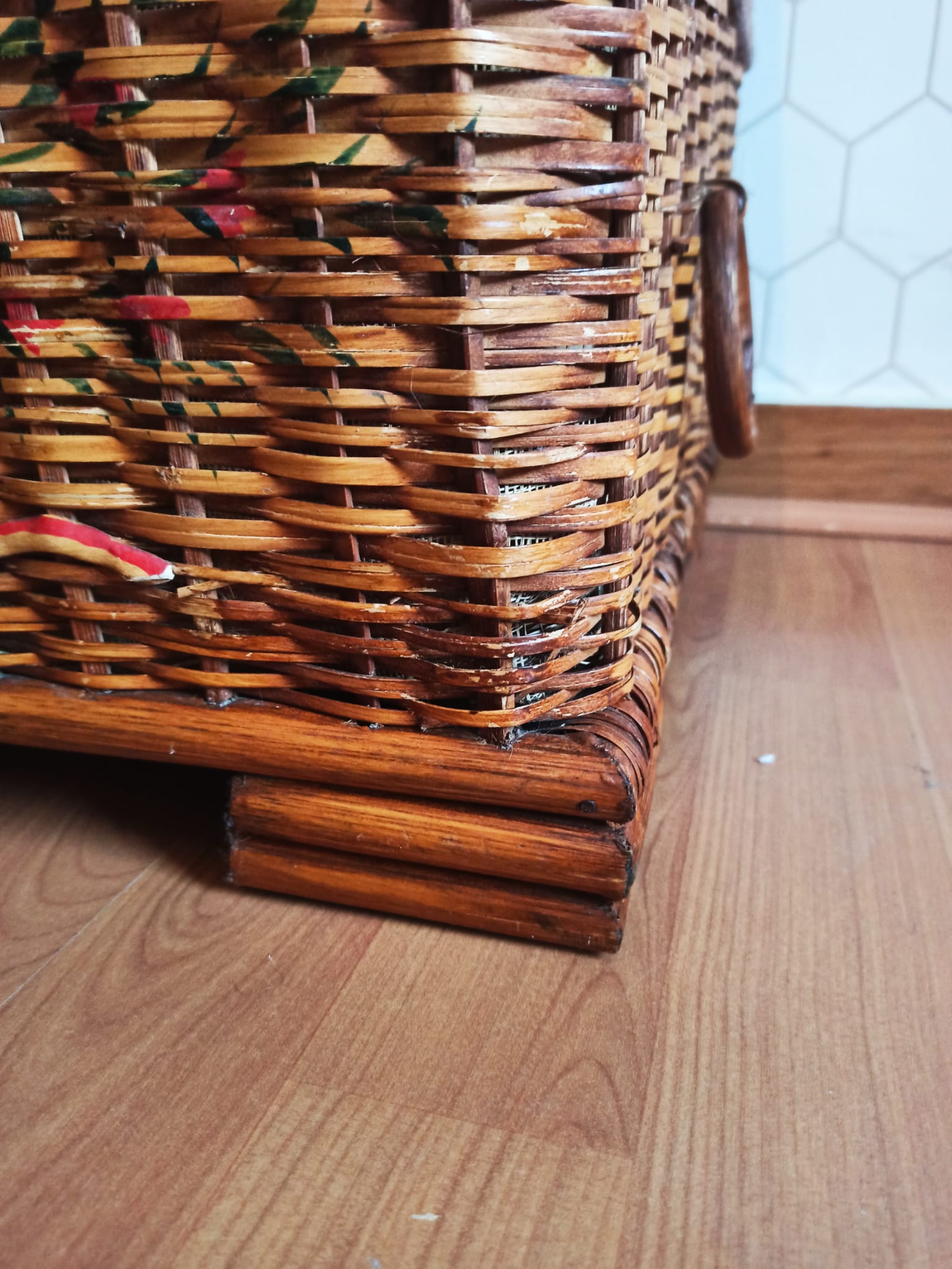 Ancient wicker, rattan and bamboo chest