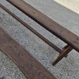 Pair of rustic solid oak farm benches 19th century - 2m90