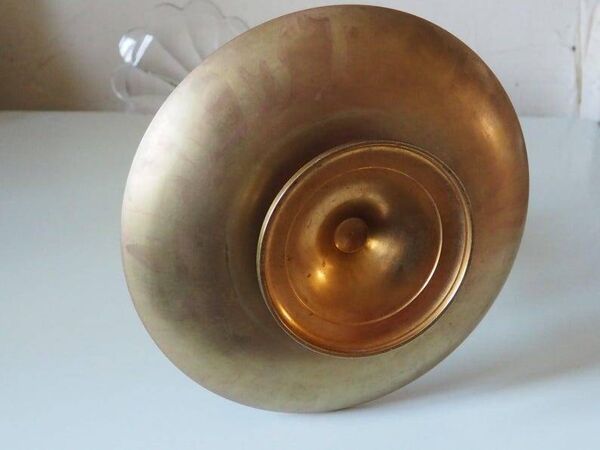 Vase soliflore français ancien en cristal, bronze et laiton, début des années 1920