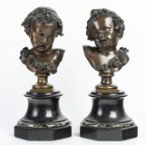 "The Children of Bacchus" Pair of Putti in bronze Late 19th Century