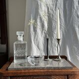 Art Deco wooden bedside table with marble top and one drawer