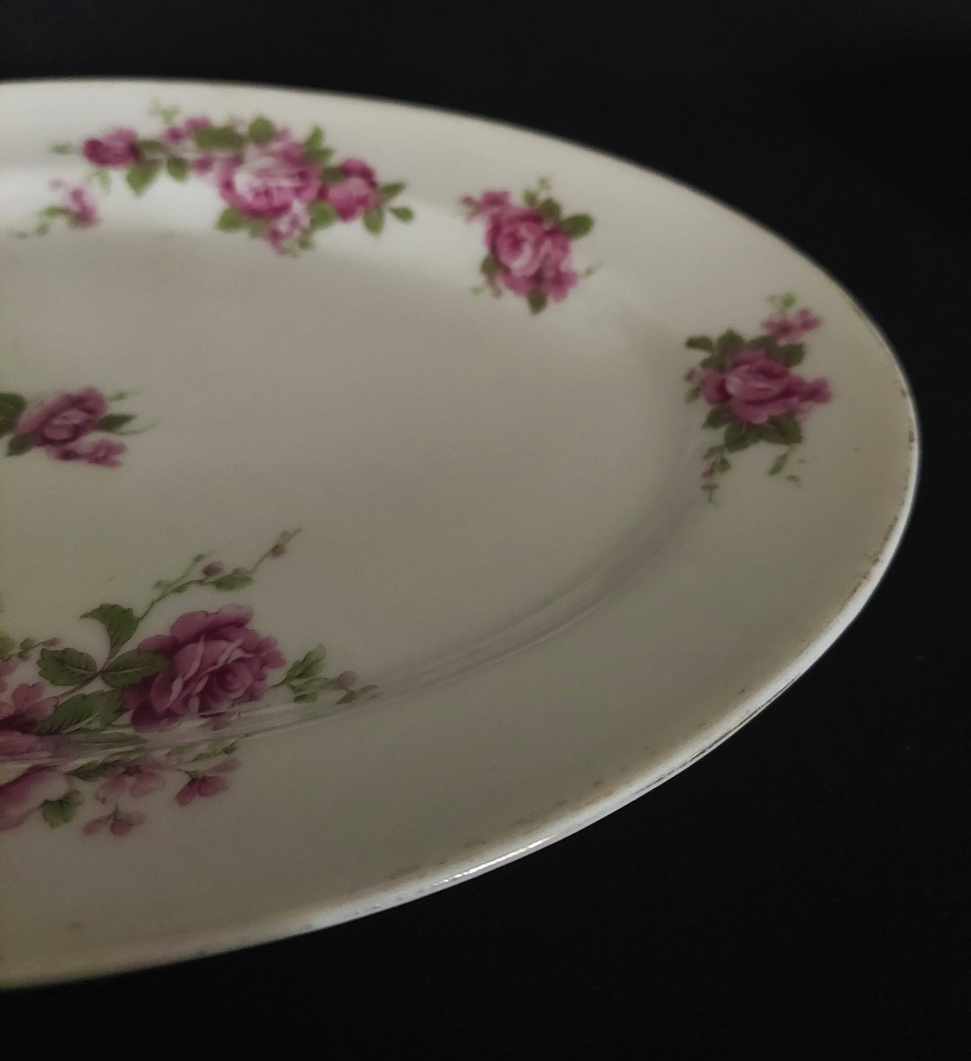 Oval porcelain serving dish decorated with roses MF Limoges