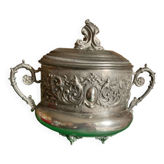Old candy box - sugar bowl on feet, silver pewter service in Louis XV style
