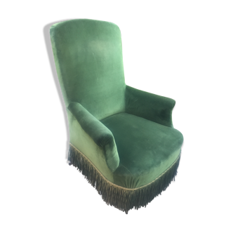 Fauteuil Bergère en velours vert des années 60 vintage