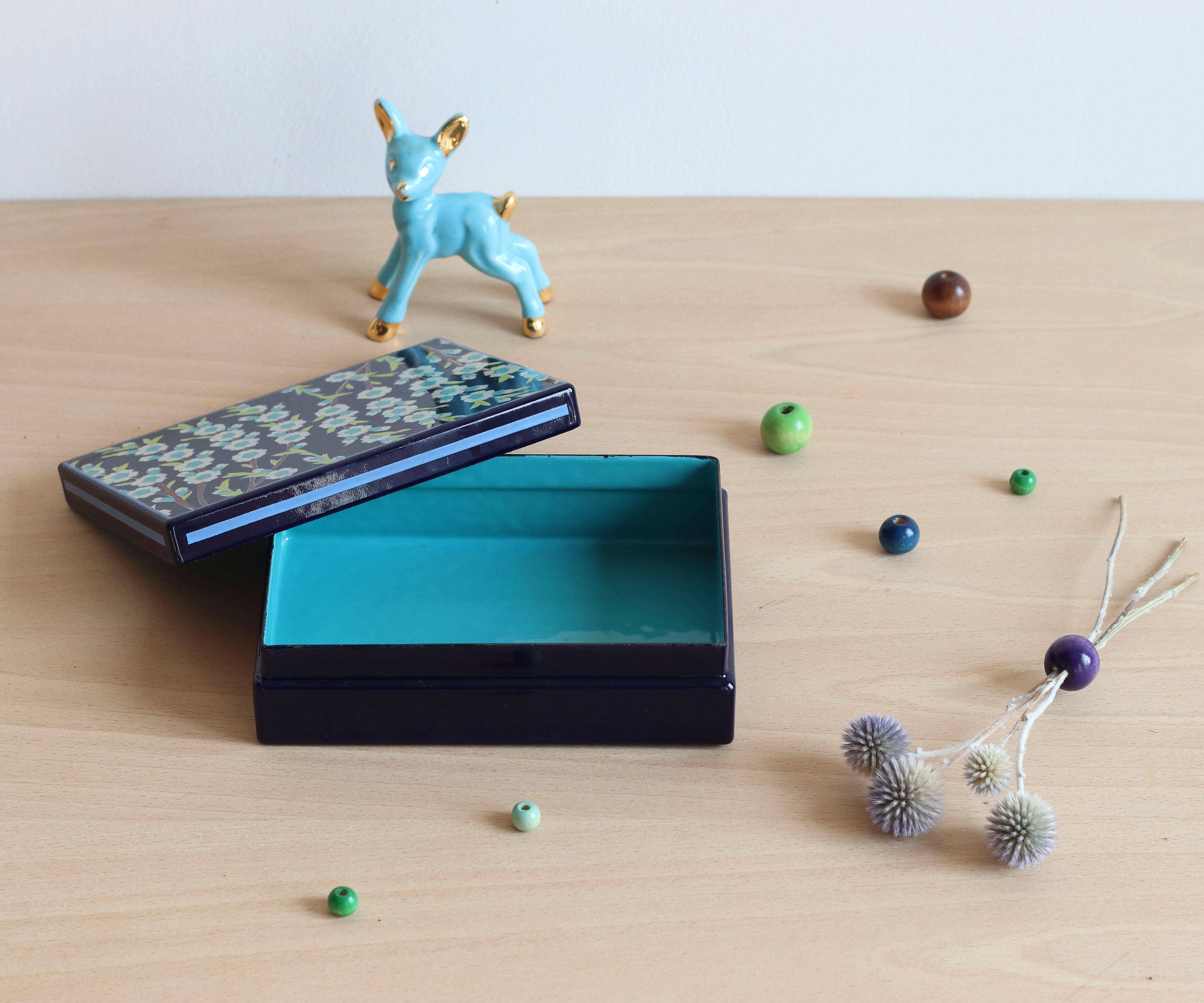 Enamelled sheet metal box floral pattern by Jean Neuhaus