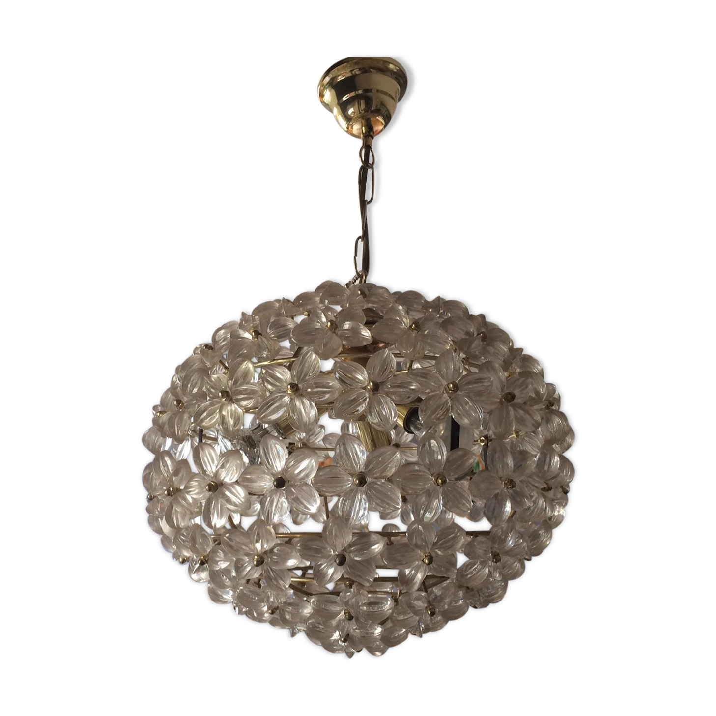 Vintage floral ball hanging lamp, 3 lights 60s