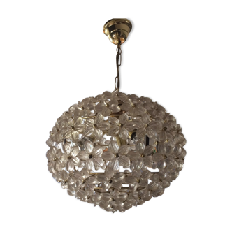 Vintage floral ball hanging lamp, 3 lights 60s