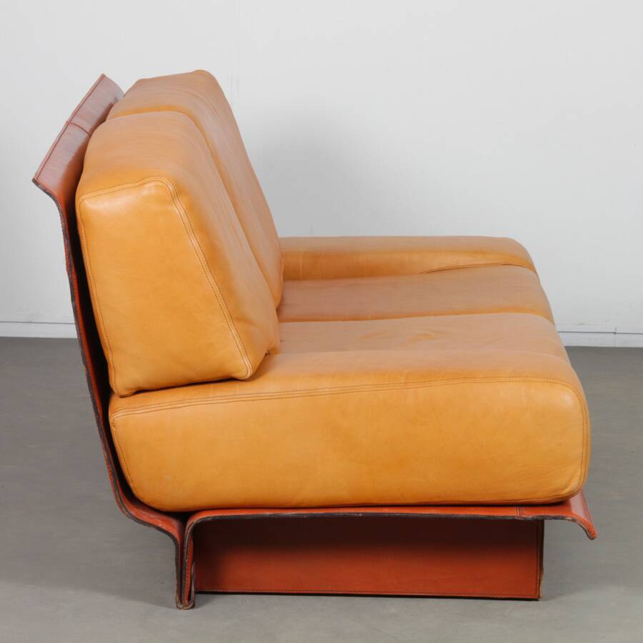 Two-seater leather sofa by Gérard Guermonprez, 1970