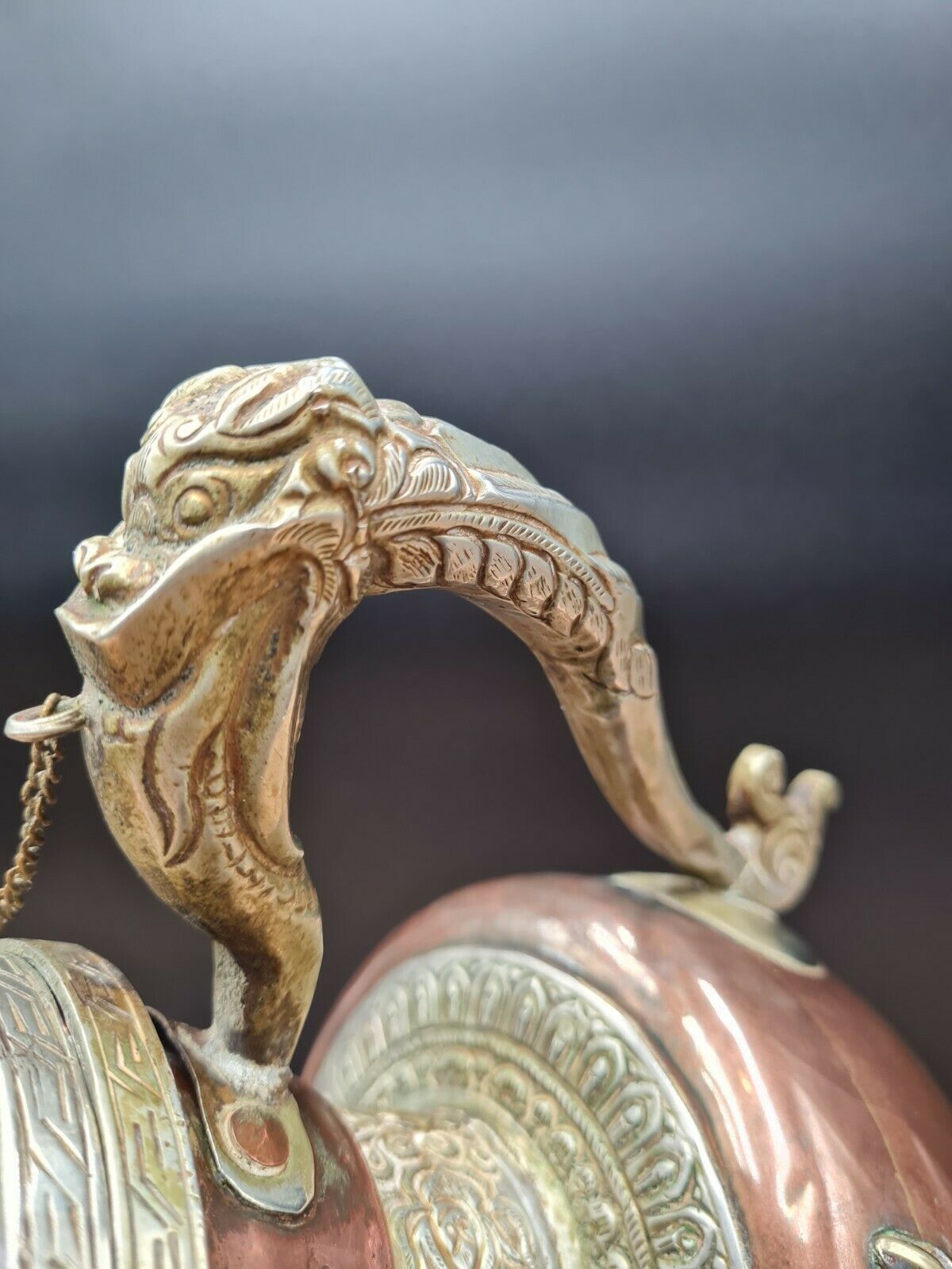 Tibetan ceremonial copper teapot aftaba dragon ewer