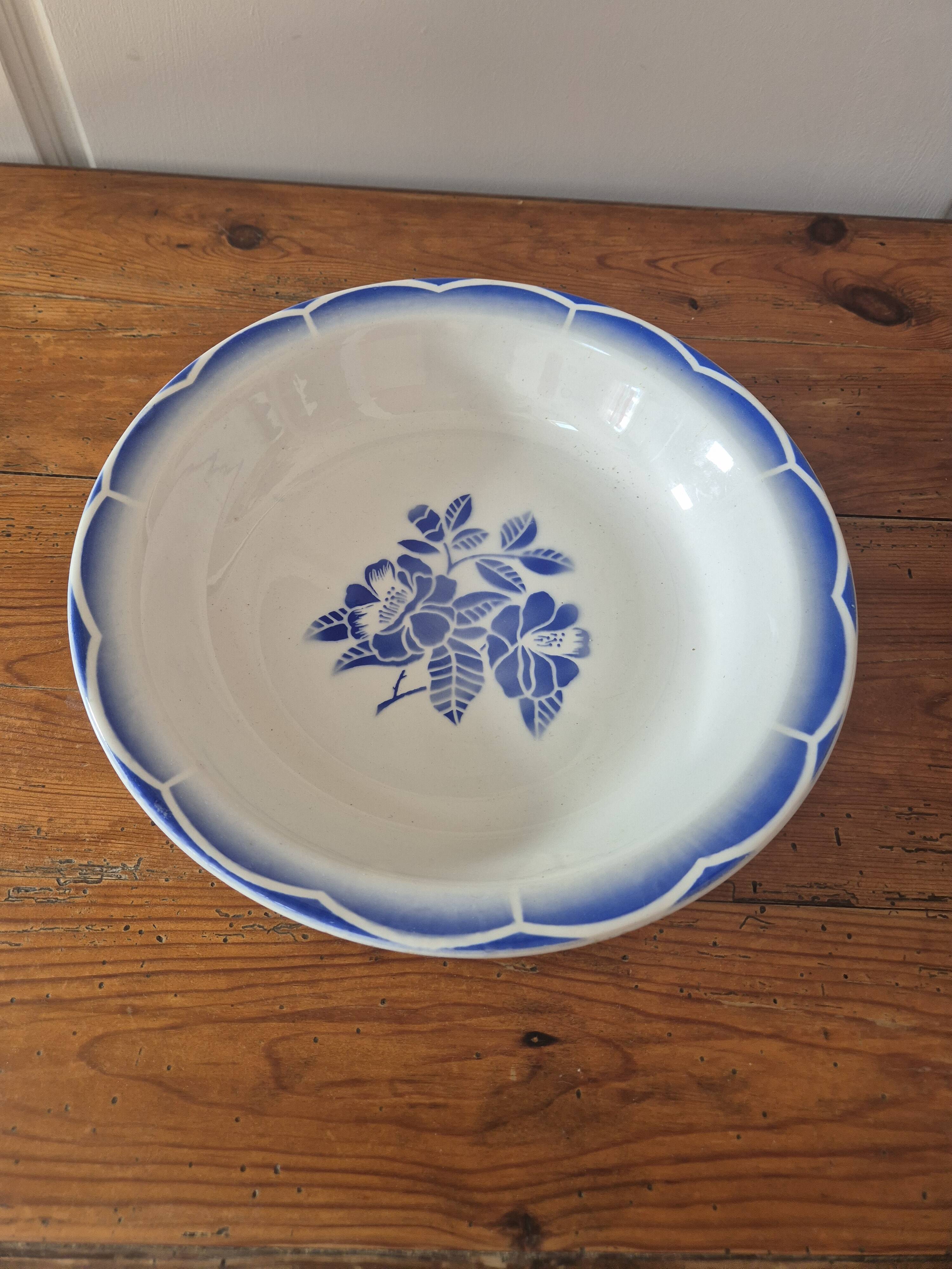Plat saladier vintage a fleurs bleue marsac digoin de sarreguemines france