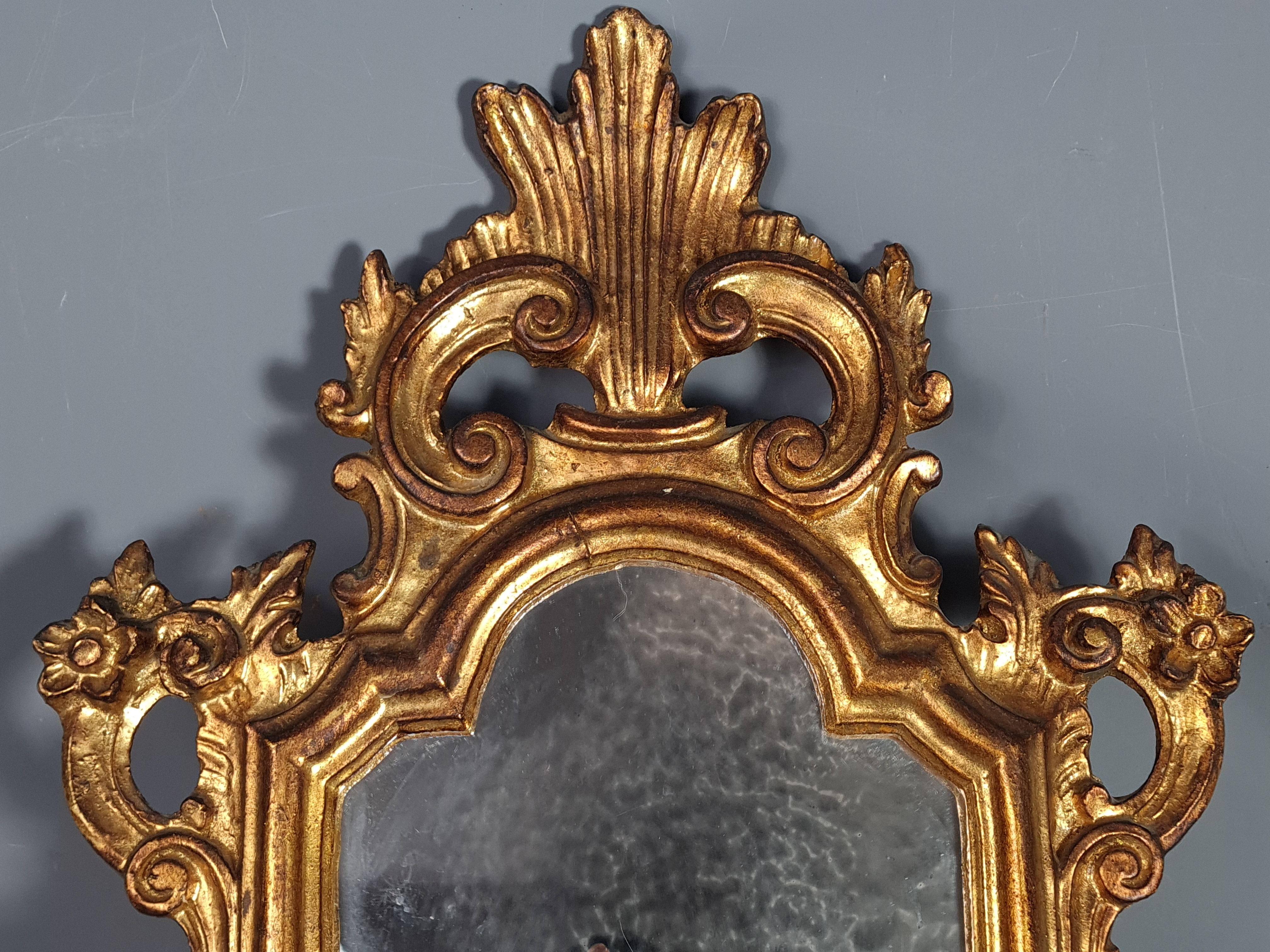 Old Italian mirror carved wood gilded with gold leaf 64x37 cm SB