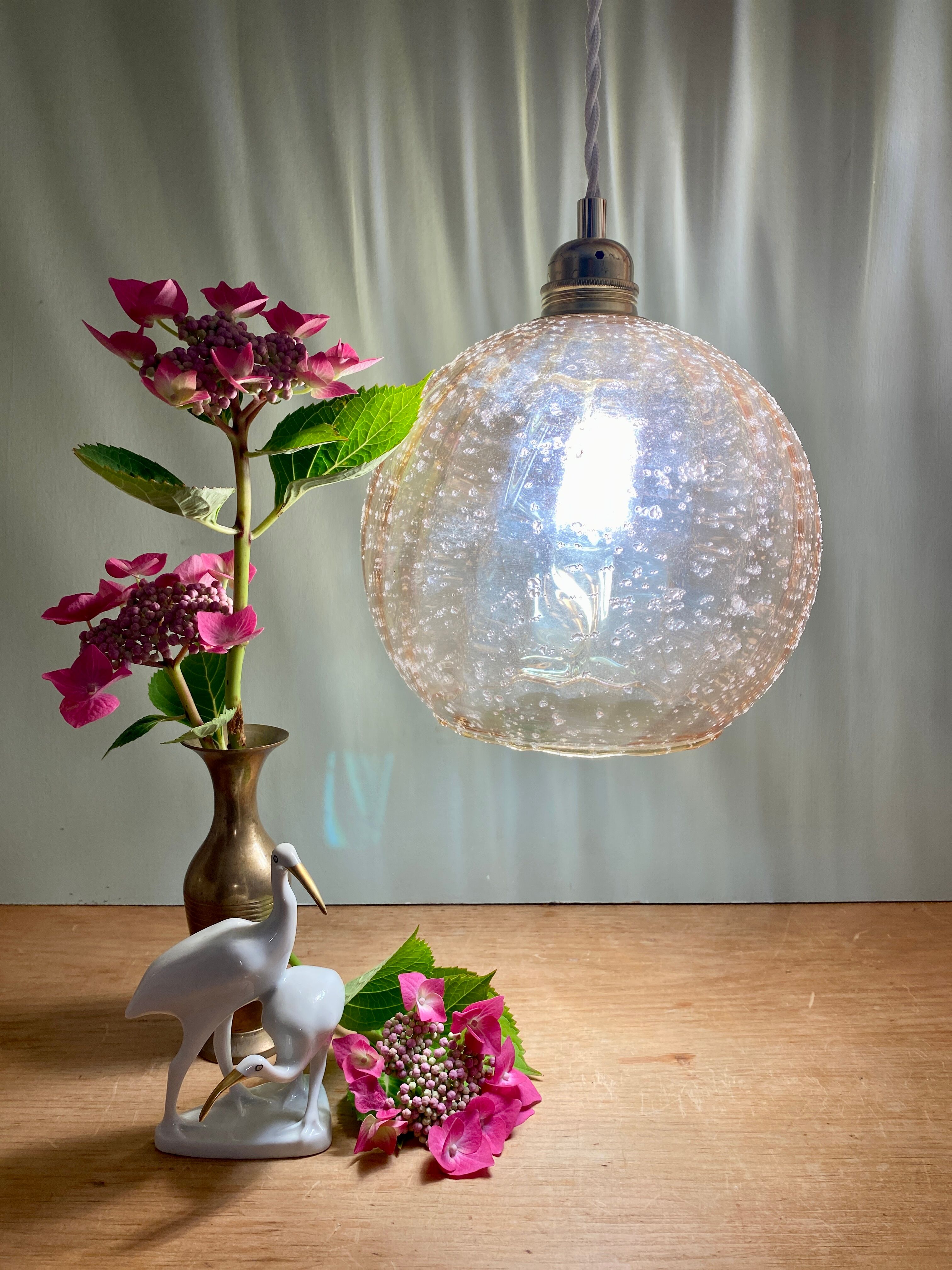 Vintage globe pendant lamp in amber glass