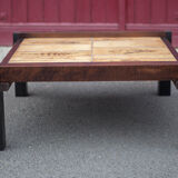 Herbarium ceramic coffee table with wooden structure, capron table, interior decoration