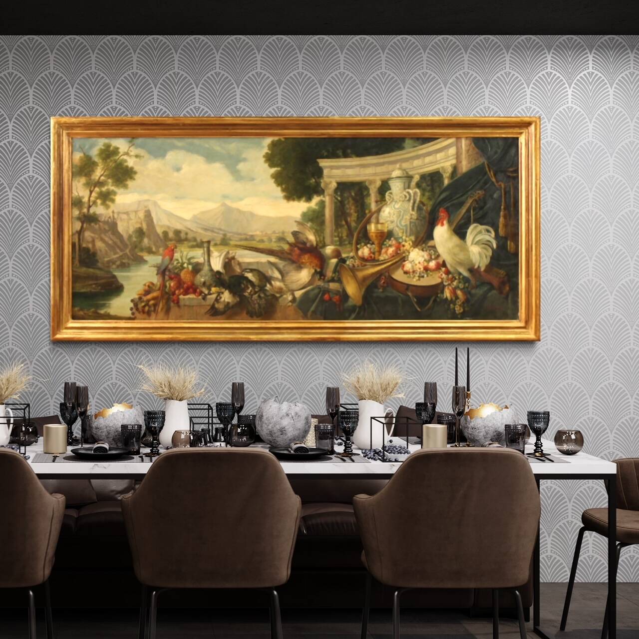 Italian painting landscape with still life from the 20th century